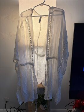 Lightweight White Sheer Swim Cover-Up with Hood